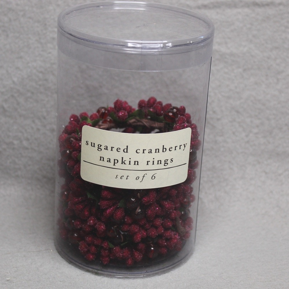 Pier 1 Napkin Rings Red Sugared Cranberry Holiday Set of 4 Beaded Berry